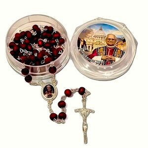 Pope Leo X1V Rose Scented Red  Rosary with Silver Cross Catholic Prayer Beads
